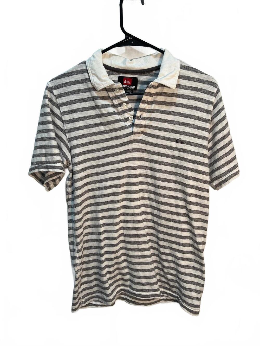 Quiksilver Boys Youth 16-18 Large Gray and White Striped Polo Shirt